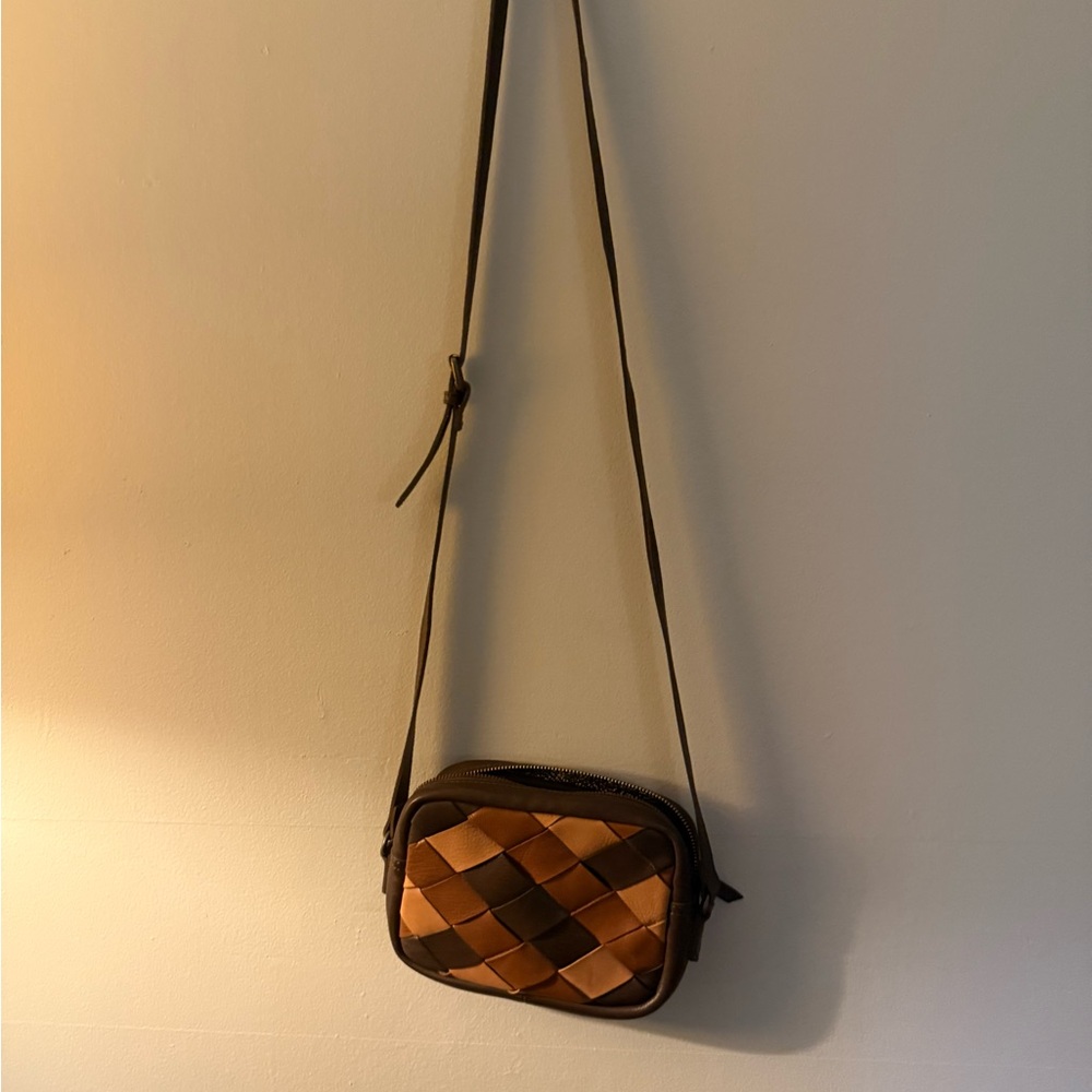 Fat Face Brown and Tan Checkered Crossbody Bag
